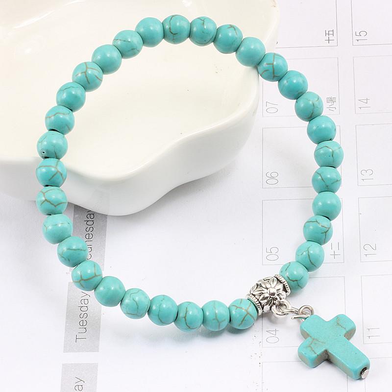 Gebetsarmband 6MM Onyx Natursteinperlen Religion Jesus Kreuz Anhänger Armbänder Armreifen für Männer Frauen Yoga Freundschaft Schmuck