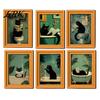 DIY Photo Holders for Lockers Funny Wooden Fridge Magnets Frame, Retro Cute Cat In Bathroom Magnetic Easy Swap Frames Pictures Refrigerator