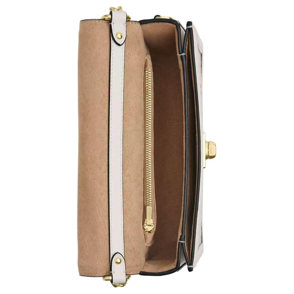 Coach Hutton 21 Metall-Hardware Kette Umhängetasche Leder und Stoff Crossbody Klein Damen Umhängetasche Weiß Lila CBS75-IMPIN