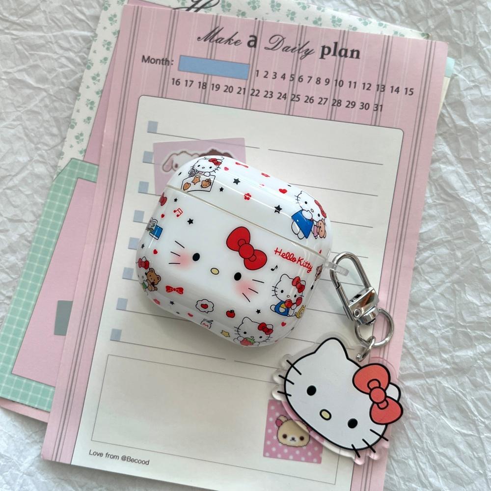 Cute Cartoon Doodle Bow KT Cat AirPods 4 Case Compatible with AirPod 3 Apple Pro Earphone Cover