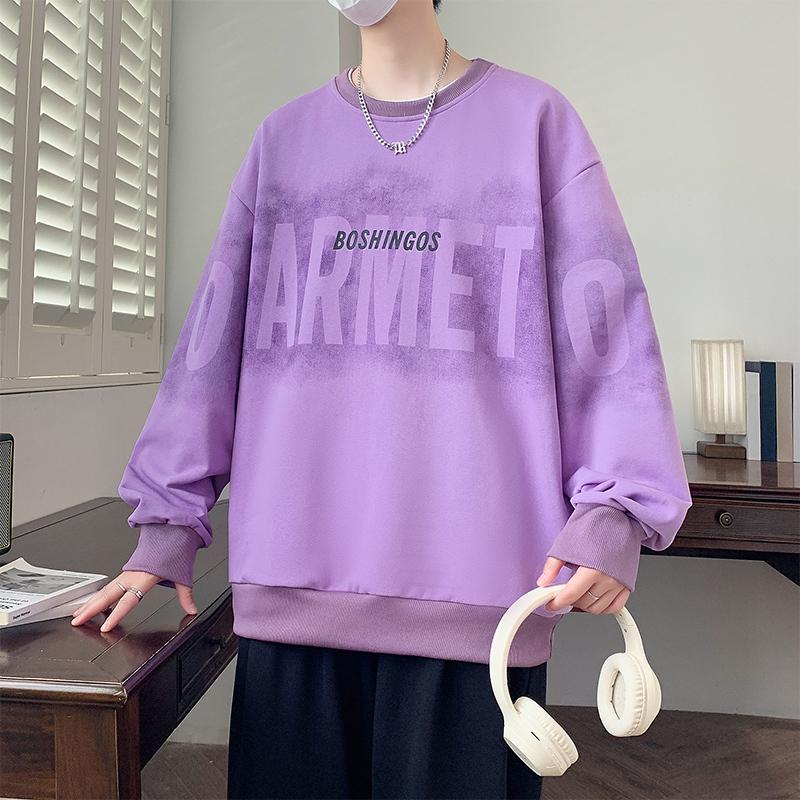 Spring Autumn Round Neck Letter Printing Sweatshirt Male Long Sleeve Casual Fashion Bottomed Pullover Top Men