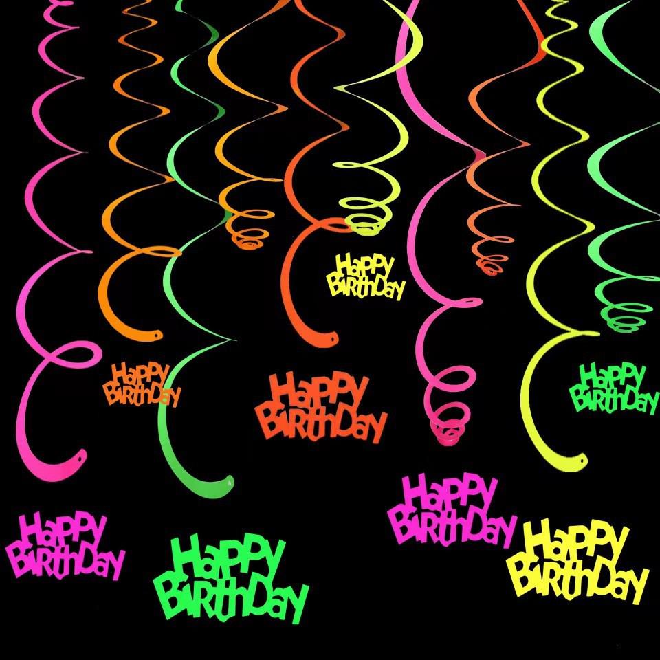 Fluorescent Happy Birthday Banner with Stars - Party Decoration