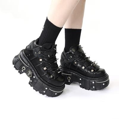 Neue Damenschuhe im Punk-Stil mit Schnürung, Absatzhöhe 6 cm, Plateauschuhe, Damen, Gothic, Ankle-Rock-Stiefel, Metalldekor, Damen-Turnschuhe