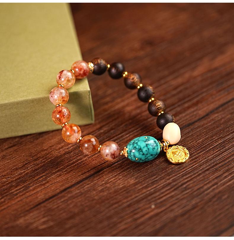 Elegant Chinese Beaded Agarwood & Crystal Bracelet with Retro Pendant for Women
