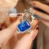 Luxury Open Ring Blue Spinel and Ruby Gemstone with Diamond Setting for Women Stylish Square Emerald Cut Jewelry