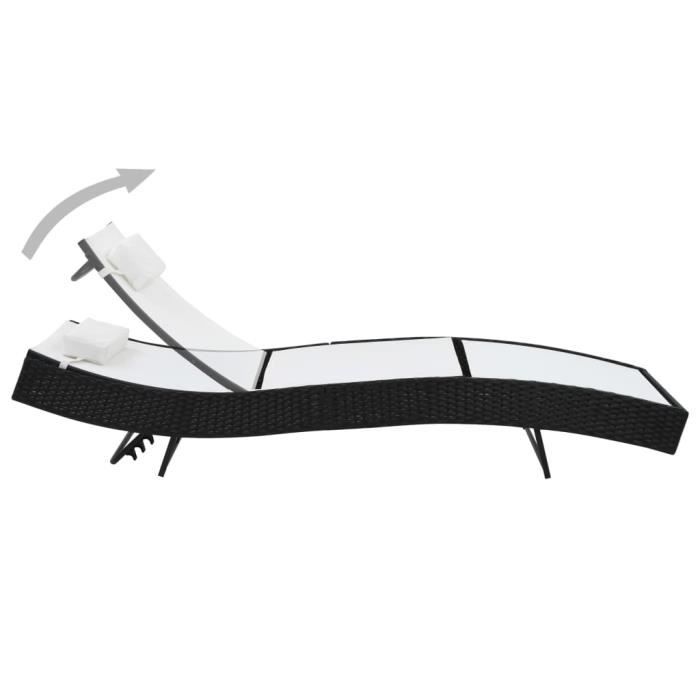 VidaXL Chaise longue avec oreiller Résine tressée Noir