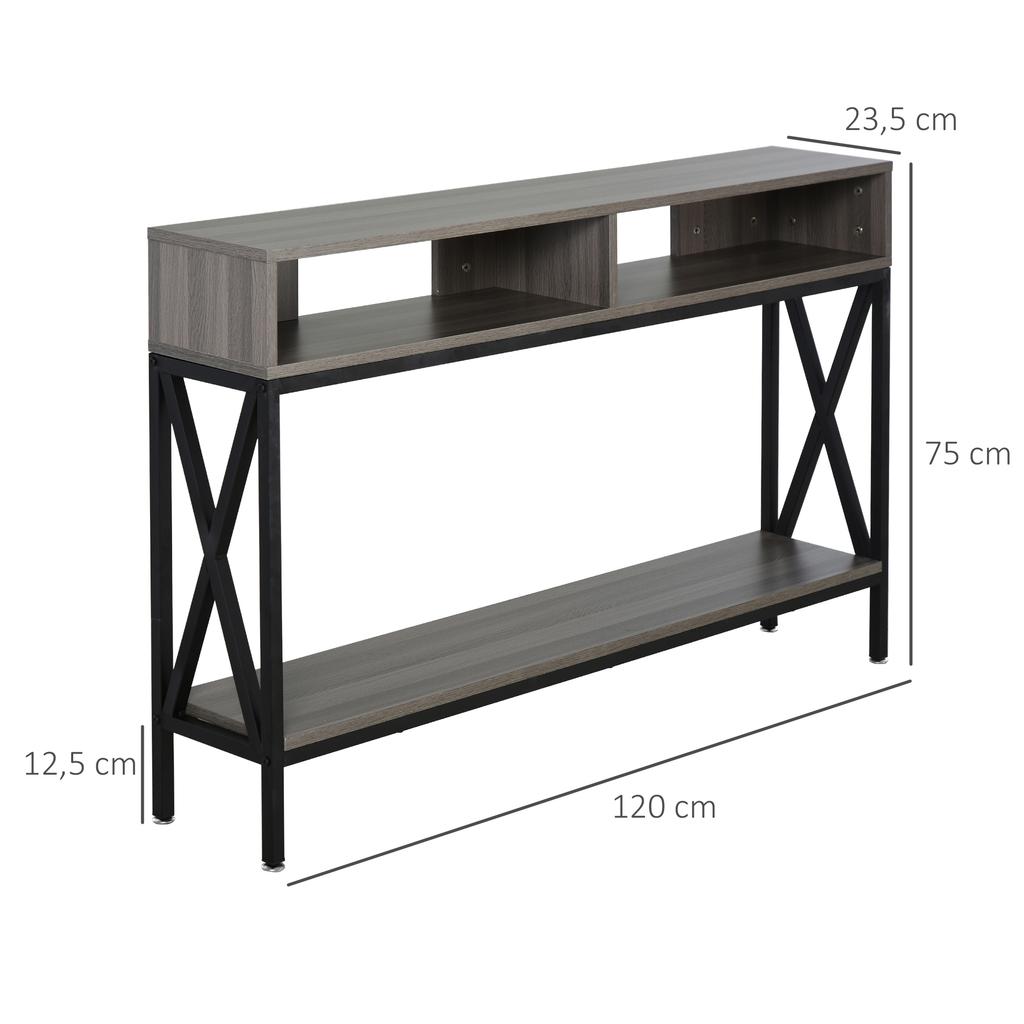 Console Table, Entryway Table with 3 Compartments, Metal Frame, Adjustable Feet for Living Room, Hallway, Grey