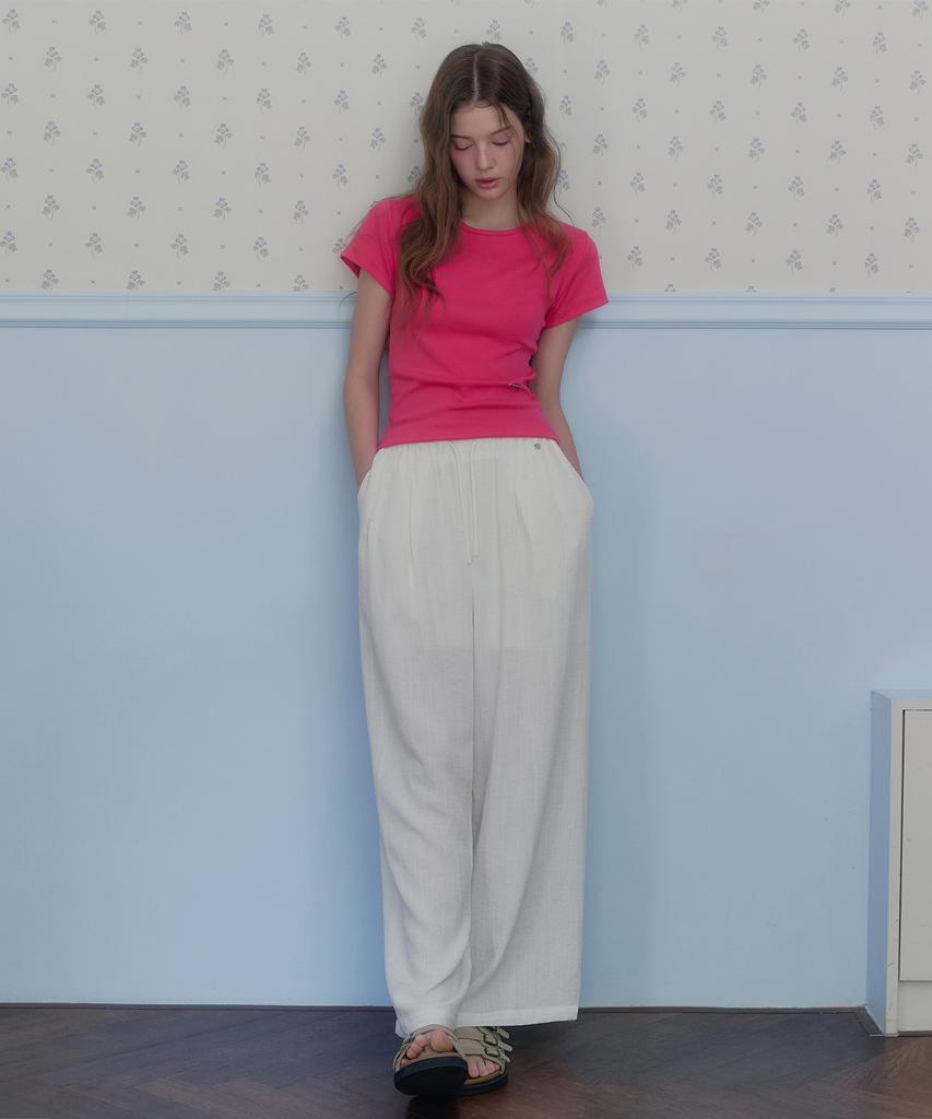 Teuwi Ont Linen Pintuck Elastic Waist Long Pants
