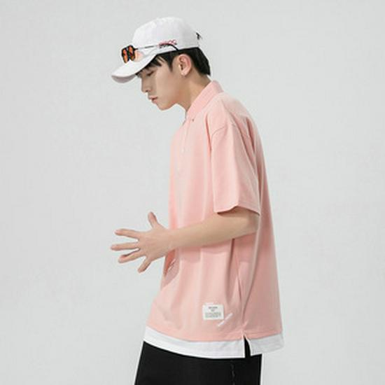 Kunhai Pengyun Men's Trendy Cotton Hooded Short-Sleeve T-Shirt - Loose Fit, Solid Color, Fake Two-Piece Design