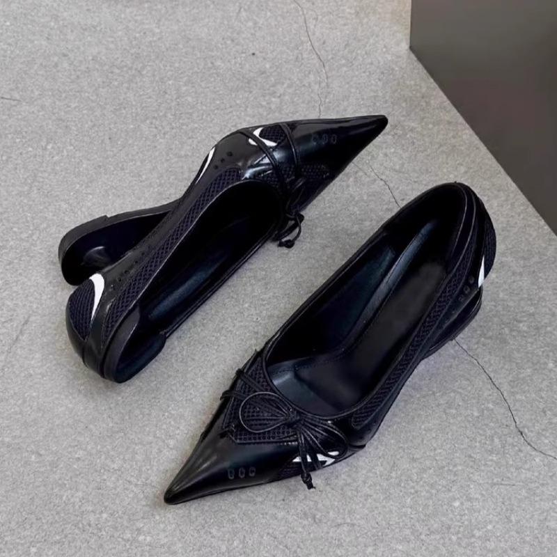 Fashion New Pointed Irregular Suspended Heel Shallow Mouth Single Shoe Butterfly Bow Mesh High Heels Temperament Imperial Style Tacones