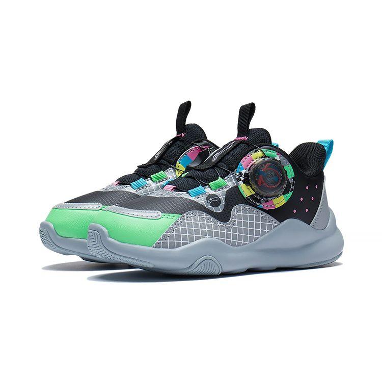 Li Ning Kids Comfortable Non-Slip Shock Absorbing Wear-Resistant Leisure Shoes Kids Shoes Black Green YKNS098-3