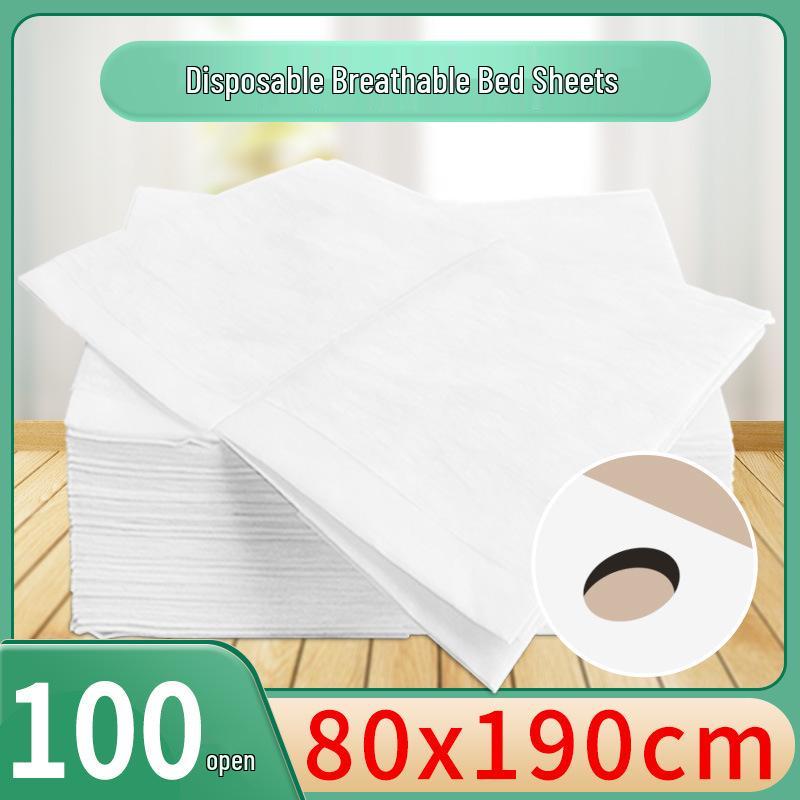 Waterproof Oilproof Disposable Bed Sheets with Hole - Non-Woven, Breathable, 100-Pack