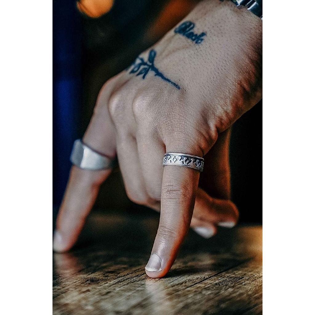 Flammenmuster-Ehering-Modell, verstellbarer, versilberter Herrenring