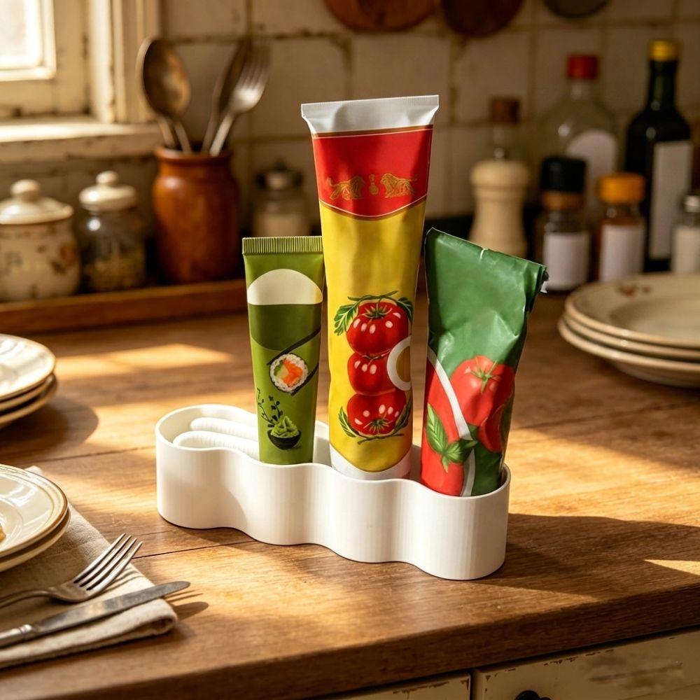 3D Printing Condiment Tube Rack Wave Shaped Ketchup Tube Fixing Shelves Refrigerator Storage