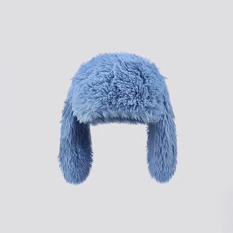 Měkká plyšová čepice s dlouhýma králičíma ušima pro ženy a dívky, roztomilá kreslená čepice na ochranu uší, zimní zateplená pletená čepice, baret