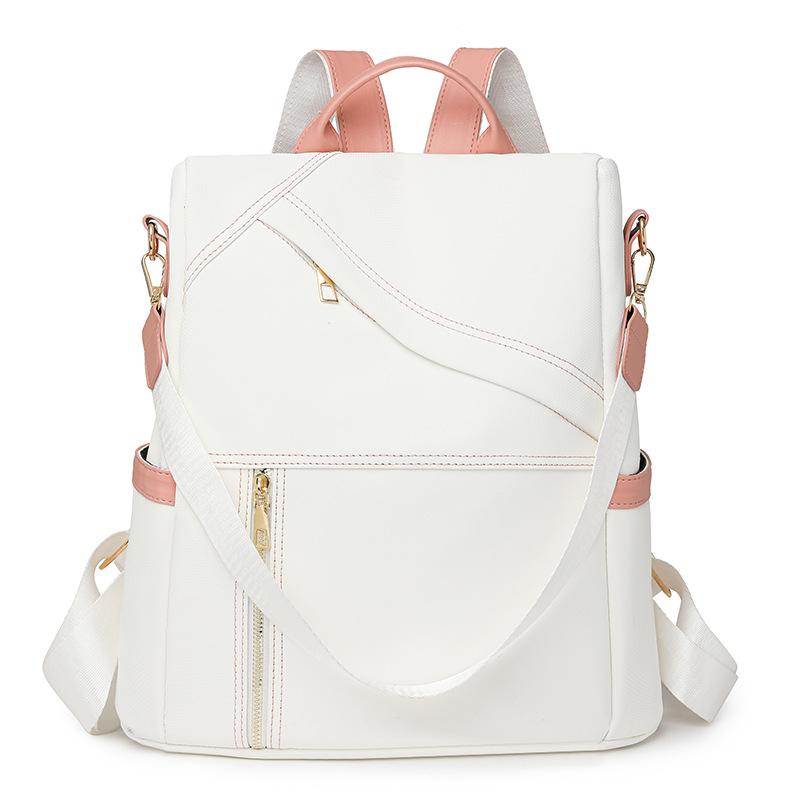 

Женский рюкзак Color Block, большая вместимость, дорожная сумка из искусственной кожи, сумка через плечо розовый