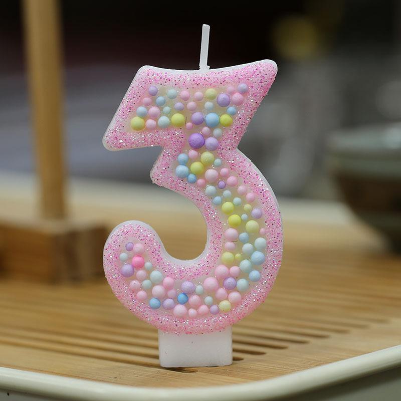 Number Birthday Candle 0-9 Set for Cake Decoration Children Baking Party Supplies with Glitter and Beaded Design