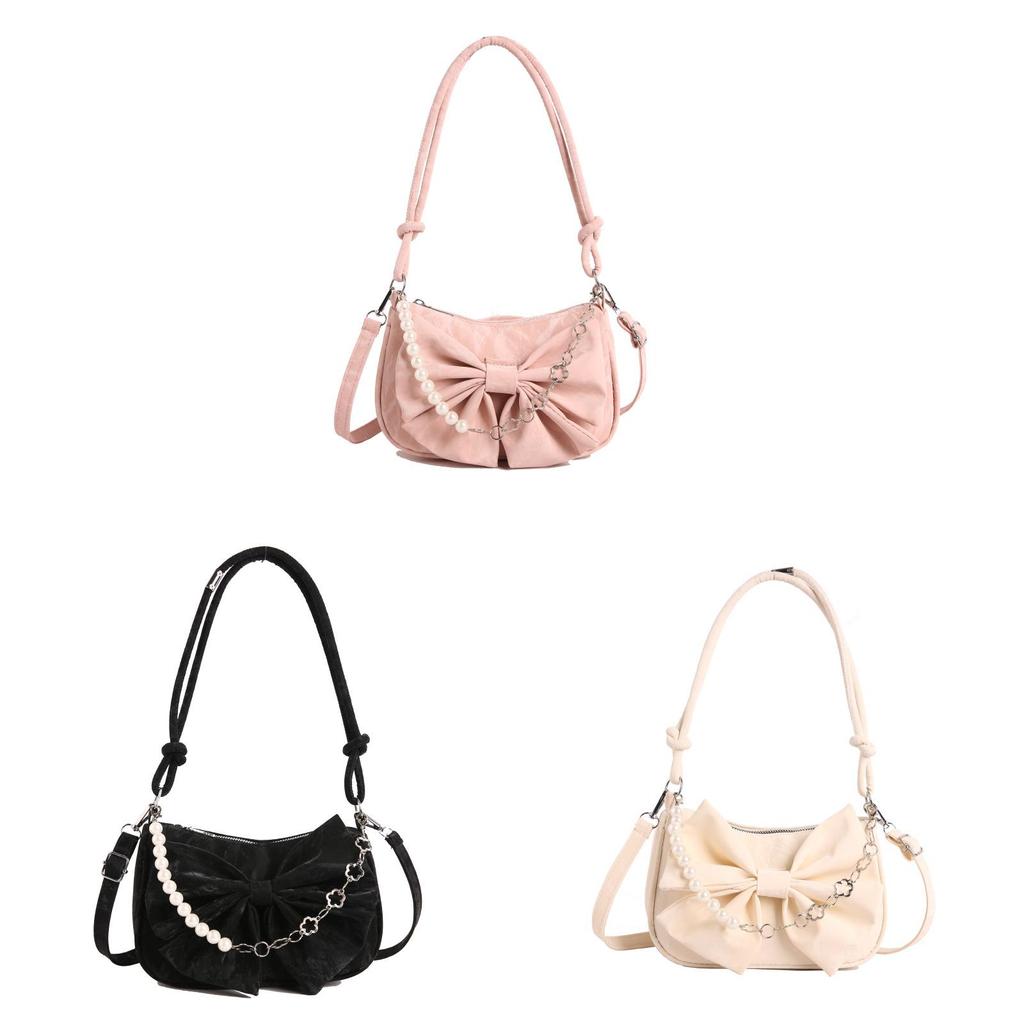 Borsa a tracolla carina con fiocco in PU con chiusura a zip per l'uso quotidiano casual