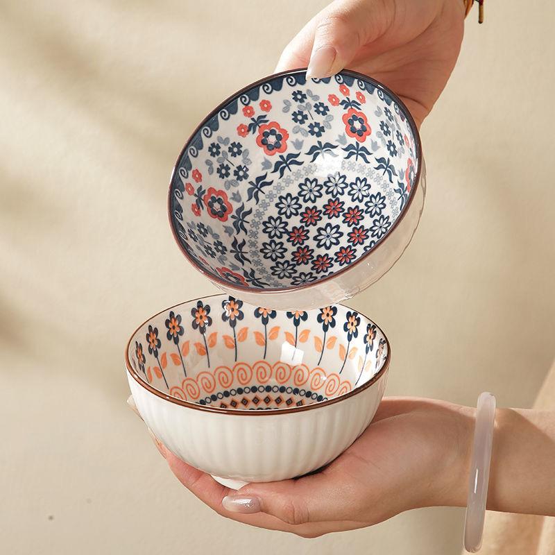 6pcs Japanese Style Ceramic Bowls – Minimalist Tableware Set for Home, Kitchen, Soup, and Rice Serving