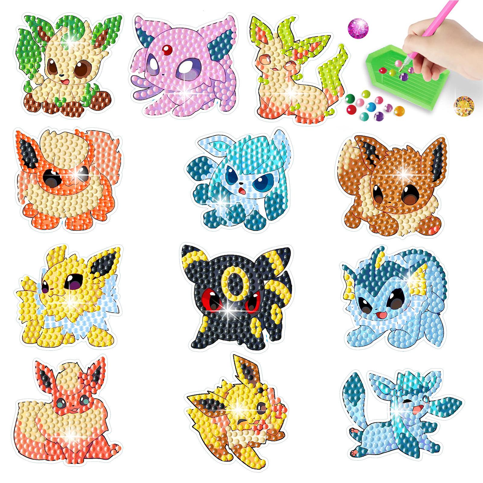 Diy Diamond Art Of Pokémon Anime Stickers For Wall Decoration, Suitable For Children, Featuring Round Rhinestones Set