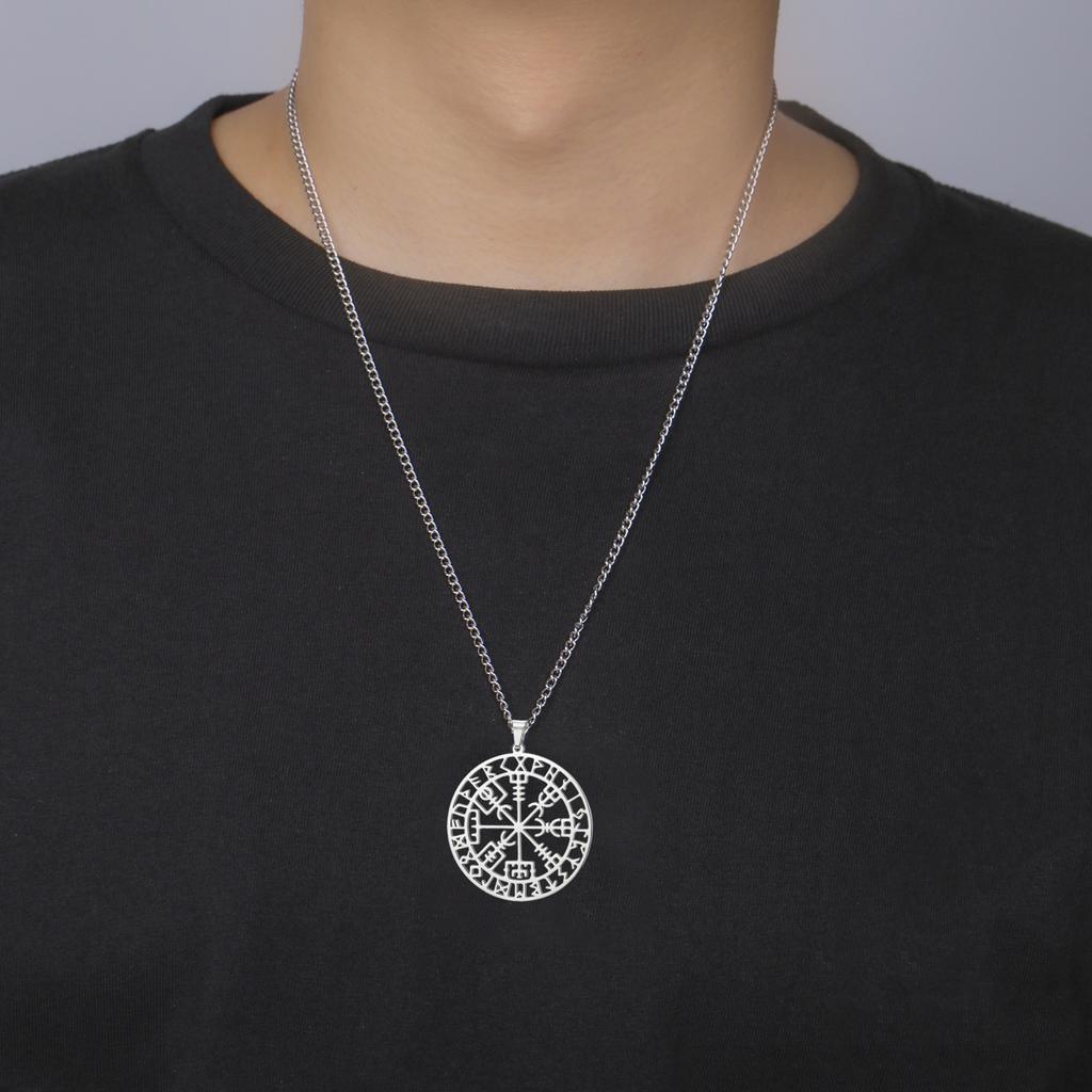 Vintage Viking Compass Rune Pendant Necklace Stainless Steel Nordic Odin Vegvisir Amulet Punk Party Jewelry Gift