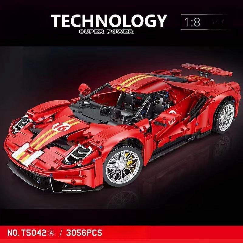 Technic GT Blue Red Super Car 1:8 Model Race Vehicle Building Blocks Bricks Childrens Kids Birthday Thanksgiving Gift
