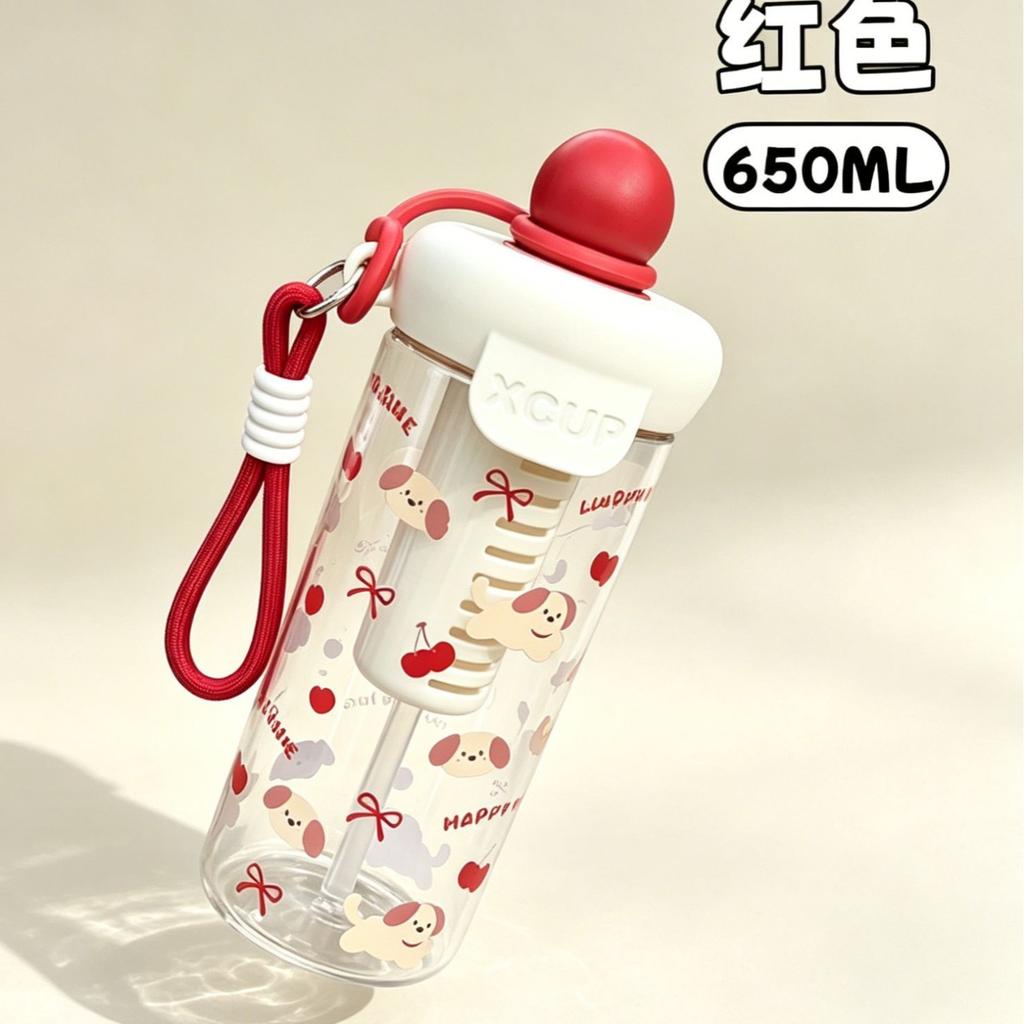 Water bottle high value cartoon float plastic cup large capacity portable ins direct drinking plastic straw water cup tea cup