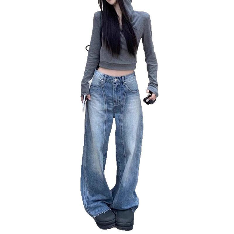 Women’s Retro Patchwork Wide-Leg Distressed Jeans