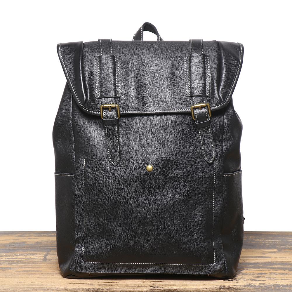Men S Genuine Leather Backpack, First Layer Cowhide Travel Backpack, Soft Leather Large-Capacity Computer Bag, Casual Schoolbag чёрный