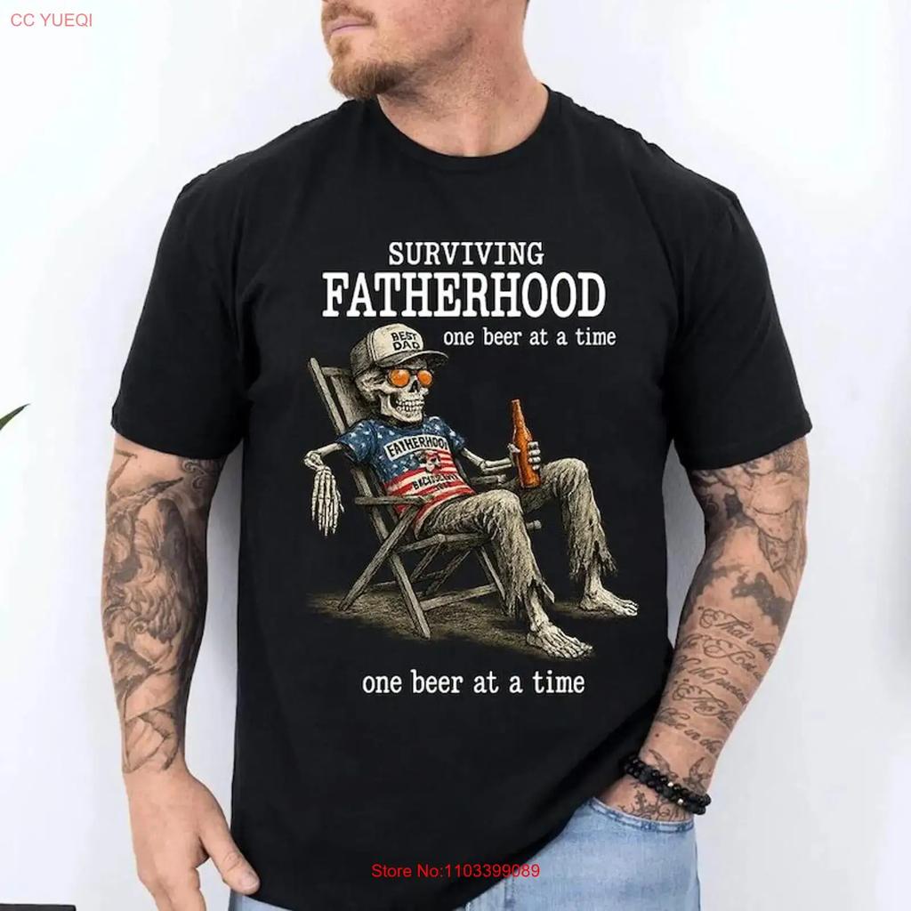 Surviving Fatherhood One Beer At A Time T Shirt Skeleton Dad Father S Day Vintage Top For Everyday Wear Comfortable
