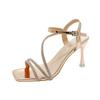 Rhinestone High-heeled Sandals Women's Stiletto Open Toe 2025 Summer New Versatile Word with Half Slippers Outside Wear Internet Celebrity Tide