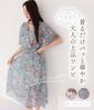 Sleeping Sheep Short Sleeve Summer Button Floral Long Plus Junior High Floral Short Sleeve Dress, Chiffon, Flared, Blue, Pattern, Knee-Length, Print,