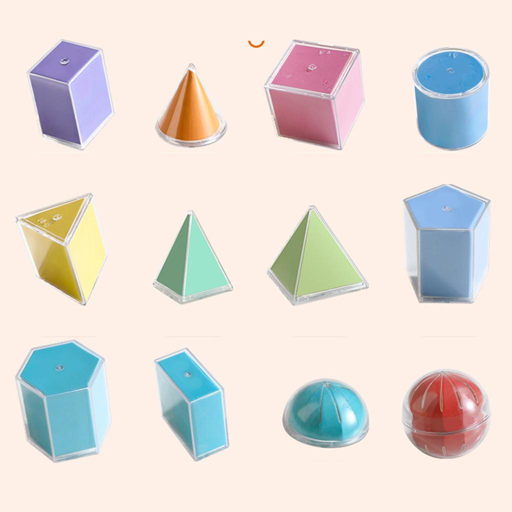 12 Stück 3D Geometrische Körper Geometrie Formerkennung Wiederverwendbar Tragbar Praktische Lernspielzeuge Schulbedarf für Jungen und Mädchen