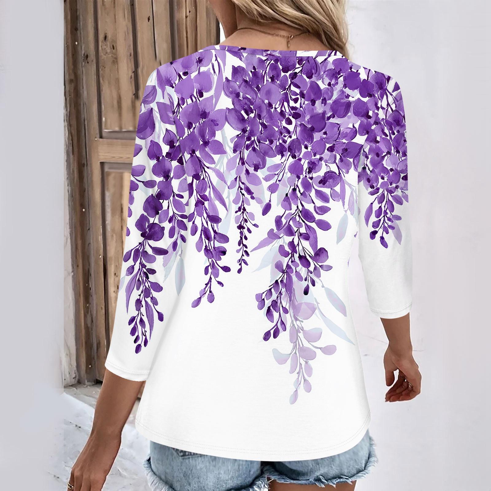 Женские повседневные футболки с рукавом 3/4 для выходных с V-образным вырезом и принтом — фото 3