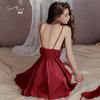 Women's Silky Satin Low Cut Comfy Sleep Dress with Robe Lounge Set