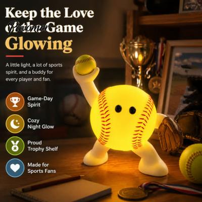 Soft Warm LED Bedroom Lighting Sports Ball Silicone Night Light, 7 Styles Football Basketball Tennis Golf Portable Desk Decoration for Teens Tap Lamp,