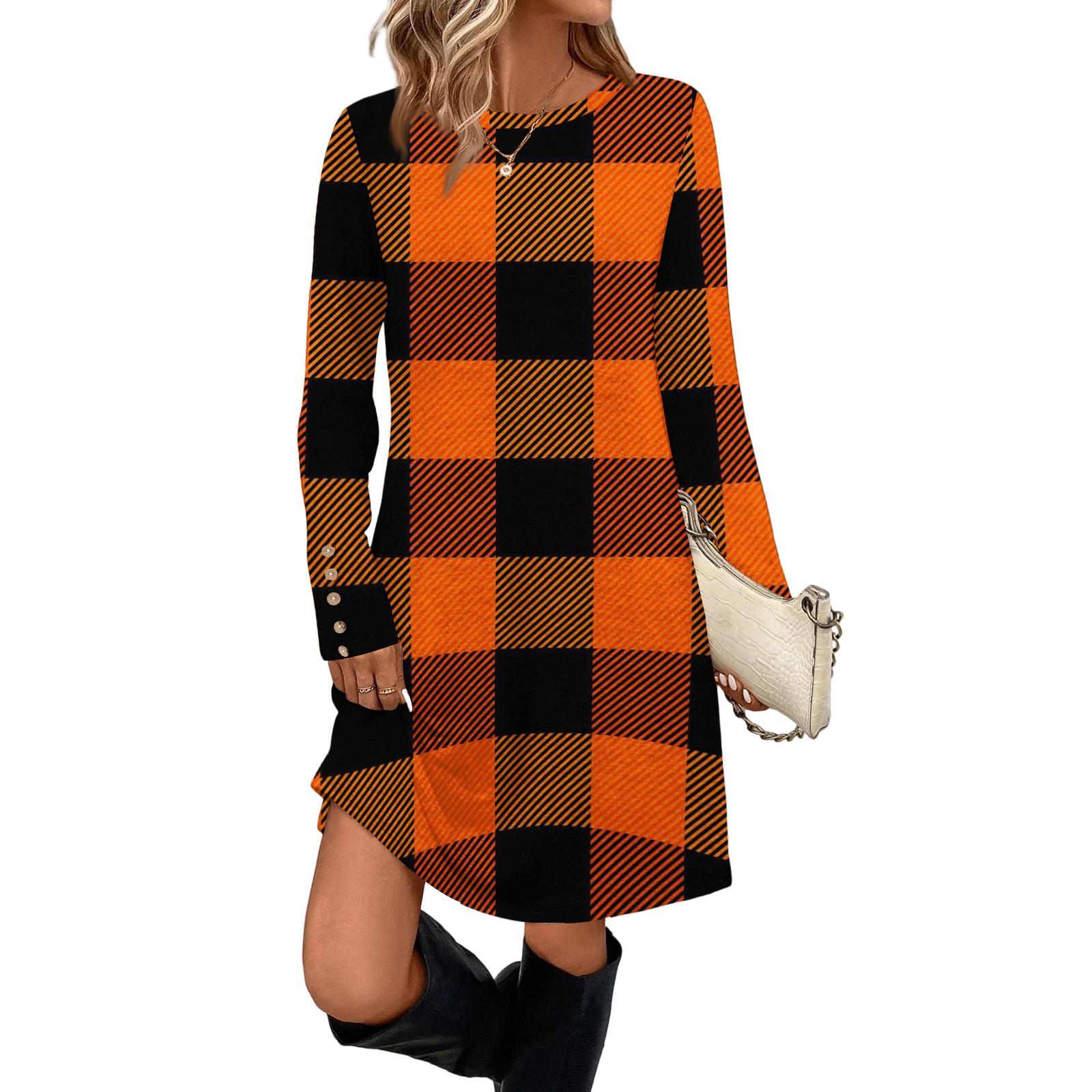 

Женское модное повседневное платье с карманом, декоративными пуговицами, круглым вырезом и длинными рукавами XL шафрановый