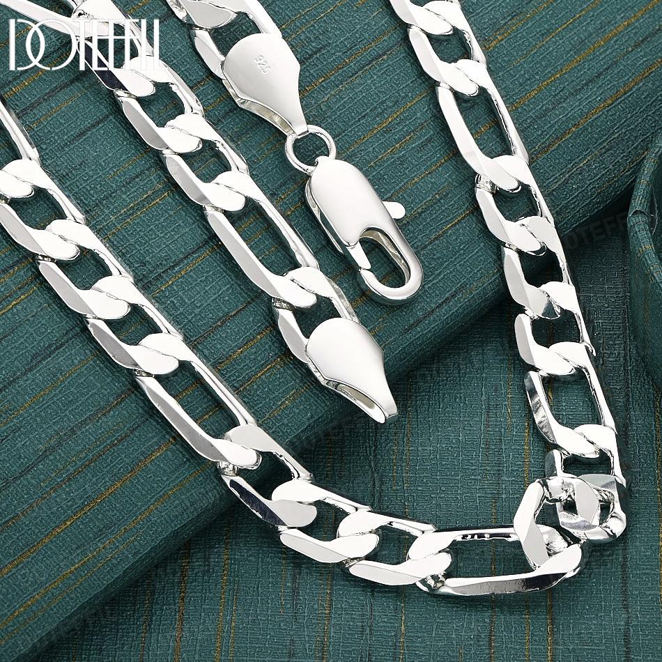 925 Sterling Silver Fashion 12mm Side Chain 16-30 Inch Necklace Wedding Jewelry
