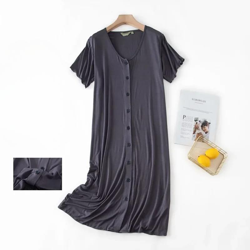 

Модал короткий рукав средней длины пижамы топы ночная рубашка с пуговицами для женщин пижамы хлопковый кардиган плюс размер пижамы S