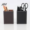 Compact Pen Storage Holder White Stitching Faux Leather Desk Organizer Sleek Rack Waterproof Easy To Clean Square Pencil Container