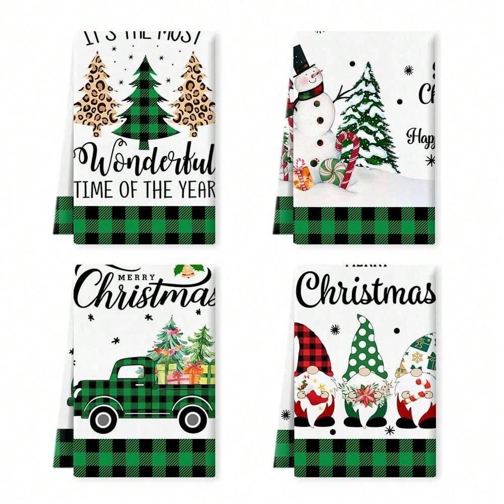 1pc/2pc/4pc/pack Christmas Scrub Sponge Creative Kitchen Dish Cloth Festive Cleaning Decor for Home & Table Kitchen Dish Towel Xmas Cleaning Supplies