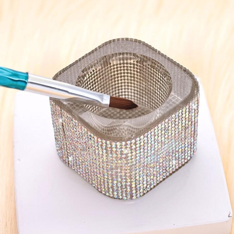 Multifunktionale Nailart-Tasse mit Strassdekoration zur Pinselreinigung und Schmuckpräsentation, zartes Aussehen