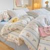 Washed Cotton 4Pcs Dormitory Small Fresh Naked Sleeping 3Pcs Double-Layer Yarn Bed Sheet Quilt Cover