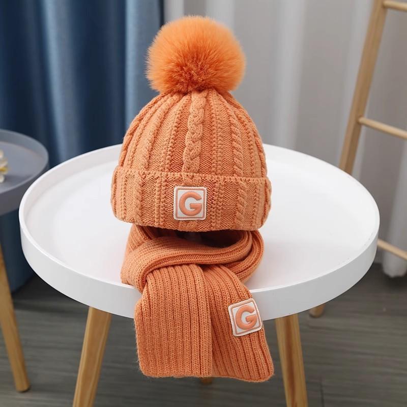 Children's knitted hats and scarves suits for men and women in autumn and winter thickened warm ear protection baby hoods