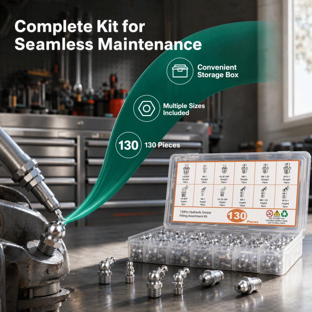 130 Stück SAE & Metrisch & NPT Hydraulik-Schmiernippel Sortiment Automobilgebrauch