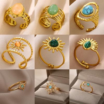Vintage Oval Opal Rings For Women Stainless Steel Gold Color Sun Eye Wedding Ring Aesthetic Waterproof Jewelry Anillos Gifts
