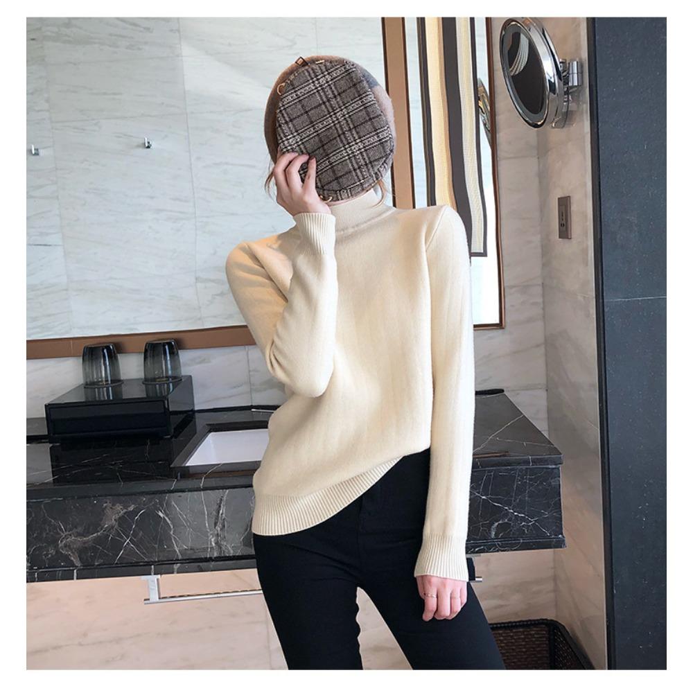 Autumn and Winter Women's Padded Thickened Sweater Single Layer Mid-collar Half-high Neck Knitted Bottoming Shirt Mink Warm Tops