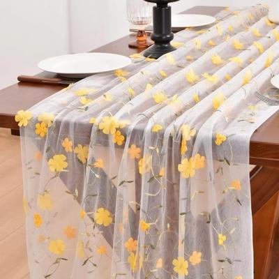 Polyester Tulle Table Runner Floral Embroidery Embroidered Lace Table Runner For Table Decoration