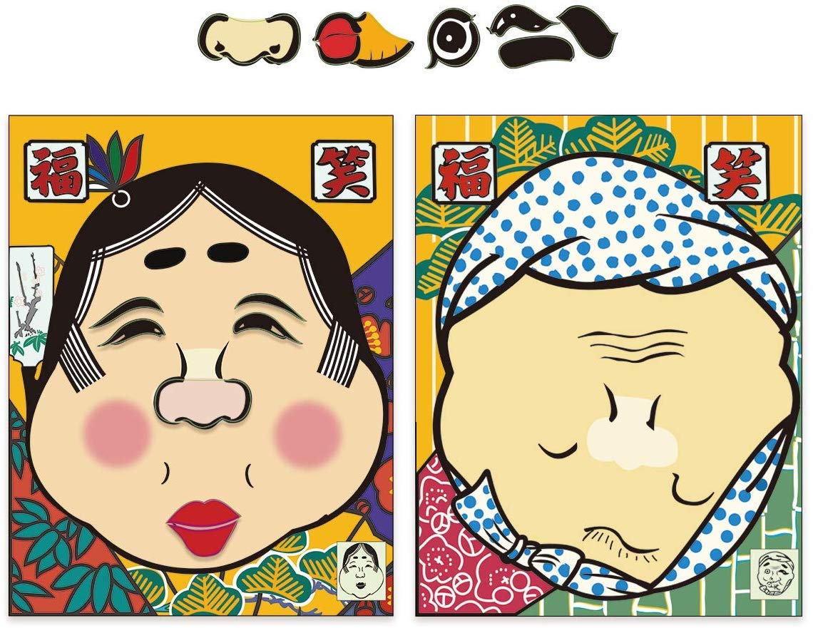 

LOKIPA Fukuwarai Okame and Hyottoko New Game Game, Pattern, 2-Piece Set, Traditional, Old-Fashioned Toy, Year s
