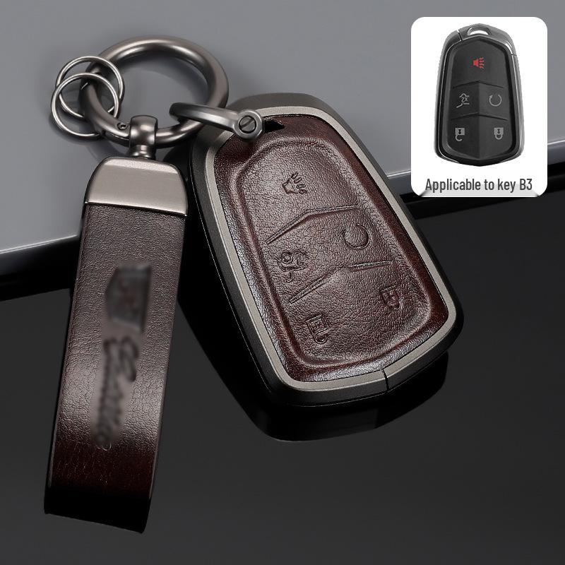 Genuine Leather Key Case for Cadillac XT5, CT5, XTS Key Fob - Unisex Design with Buckle
